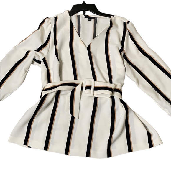 Alfani belted strips blouse size L new - Picture 2 of 10